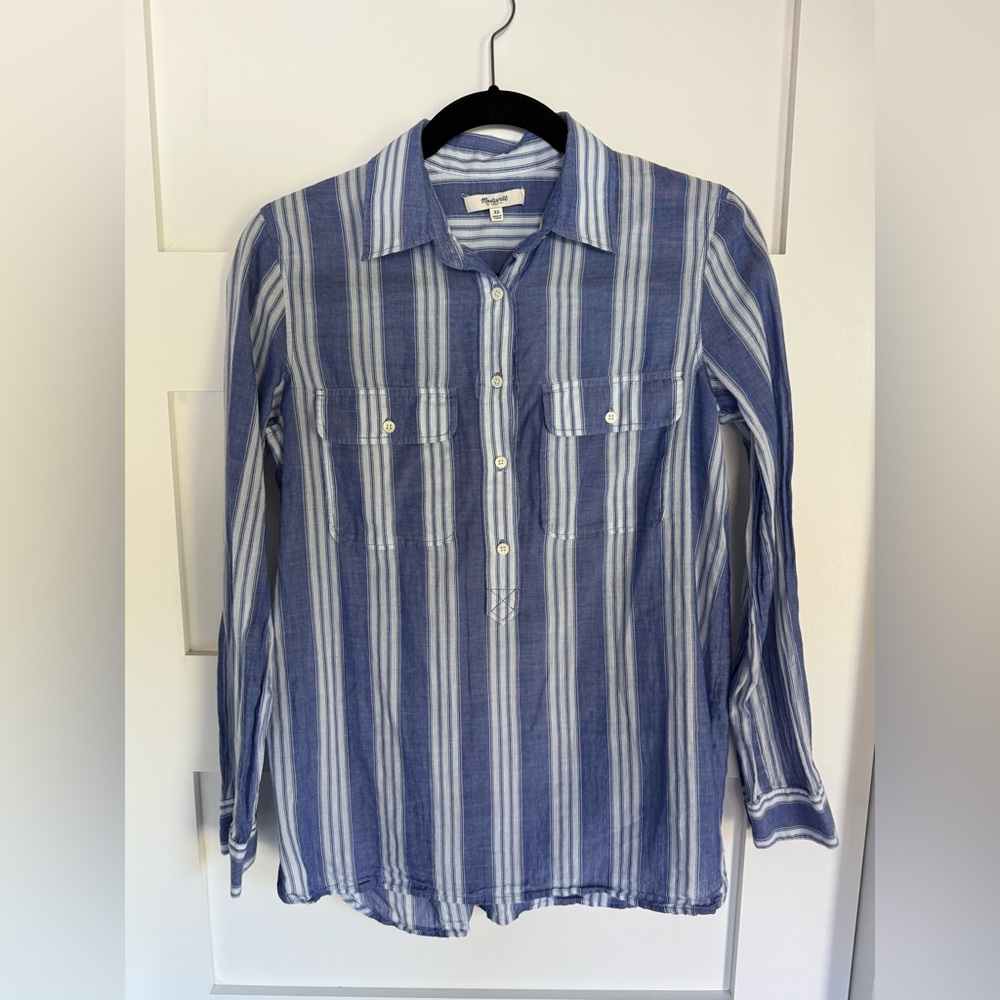Madewell Blue &‎ White Stripe Popover Button Down